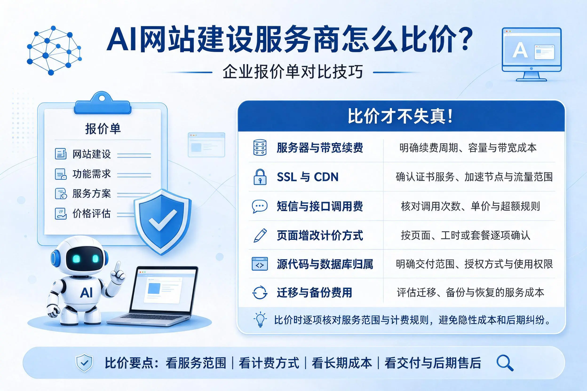 AI网站建设服务商怎么比价?九江企业报价单对比技巧