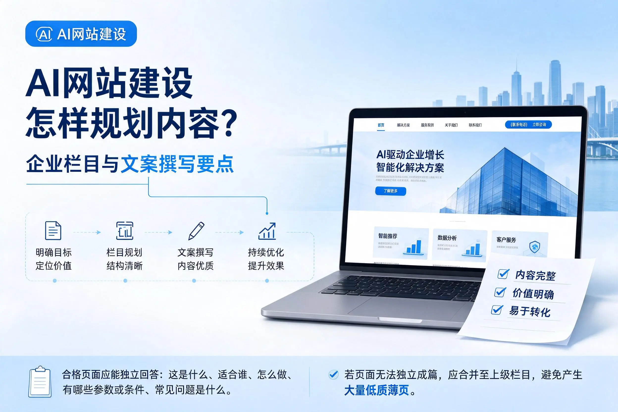 AI网站建设怎样规划内容？九江企业栏目与文案撰写要点