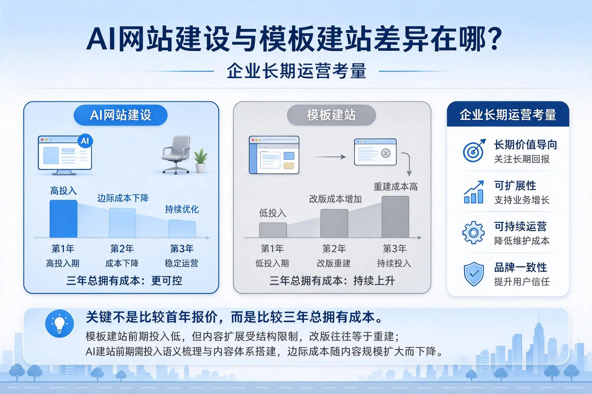 AI网站建设与模板建站差异在哪?九江企业长期运营考量